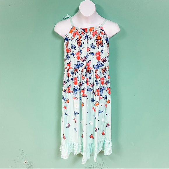 Crazy 8 Turquoise & Orange Butterfly Print Maxi Dress Girls Size 5/6 - Picture 2 of 9